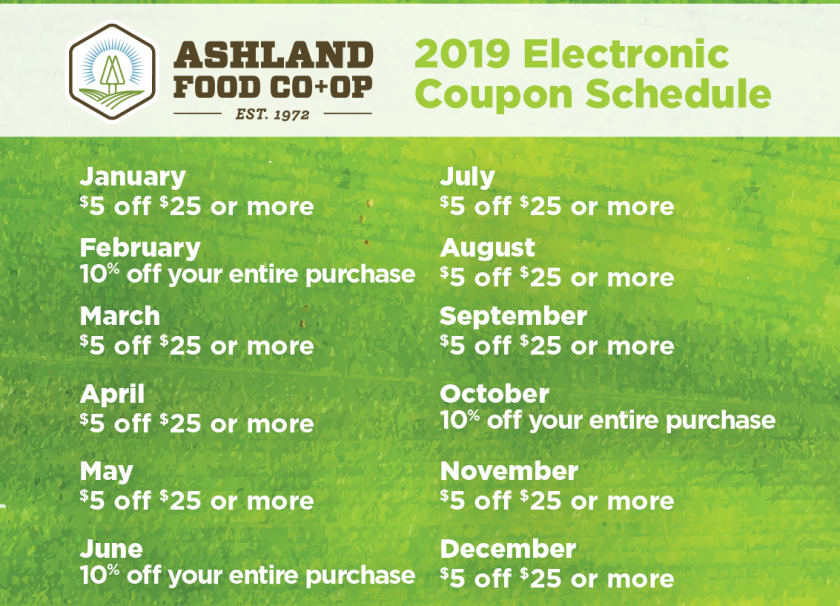 2019 Owner Coupon / Benefits Calendar | Ashland Food Coop