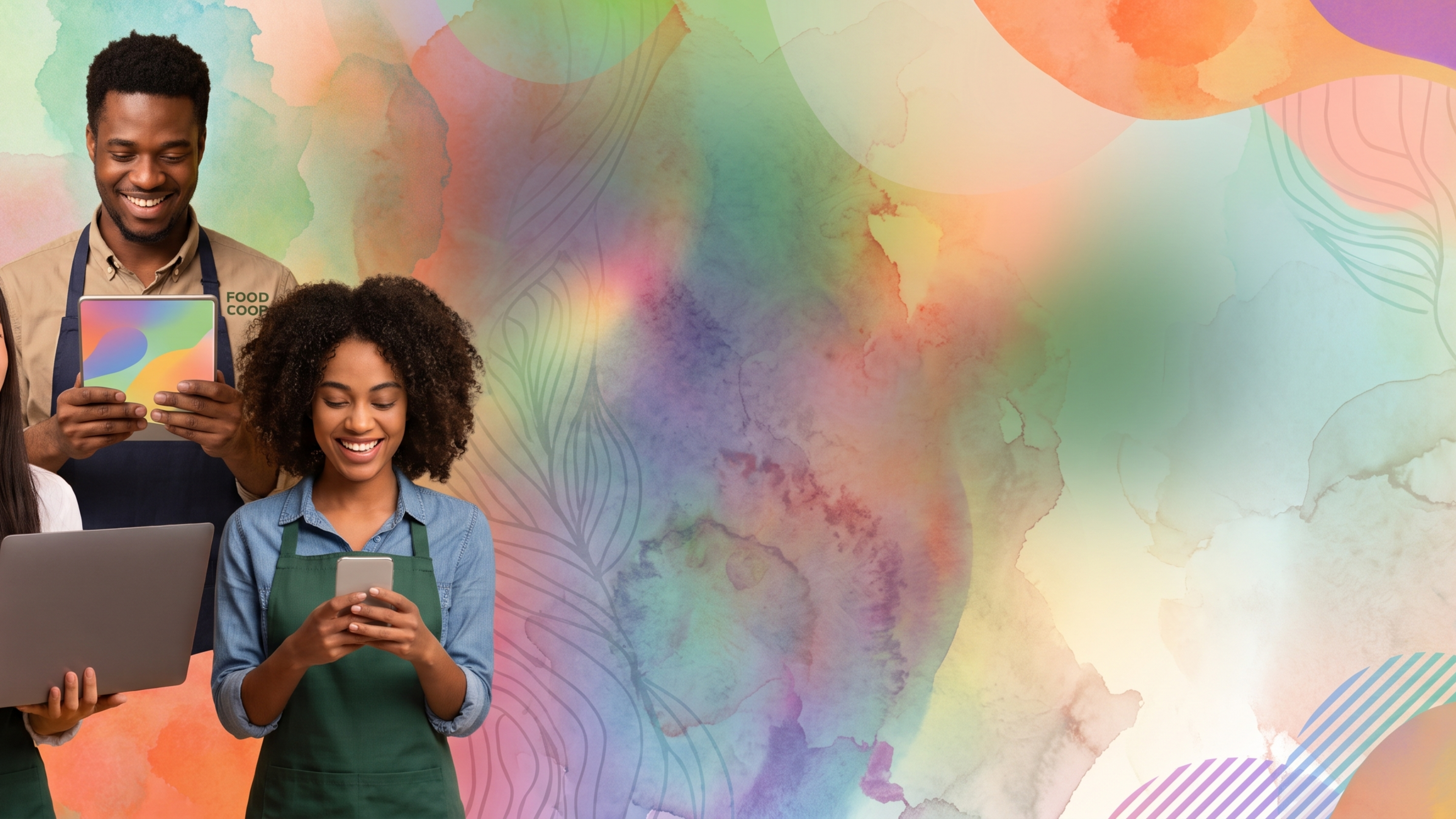 Colorful banner of people smiling at their phones because of the awesome alert they signed up for