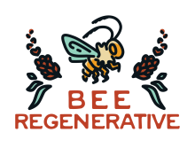 Cute bee drawing with flowers and organization name