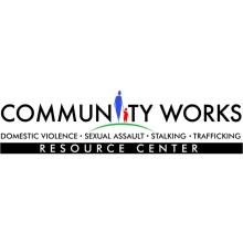 Text with the "I" in "community" stylized as an adult human figure holding the hand of a child.