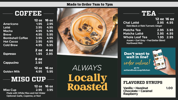 Coffee and Tea menu