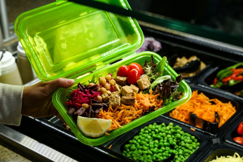 Rogue To Go container at the salad bar