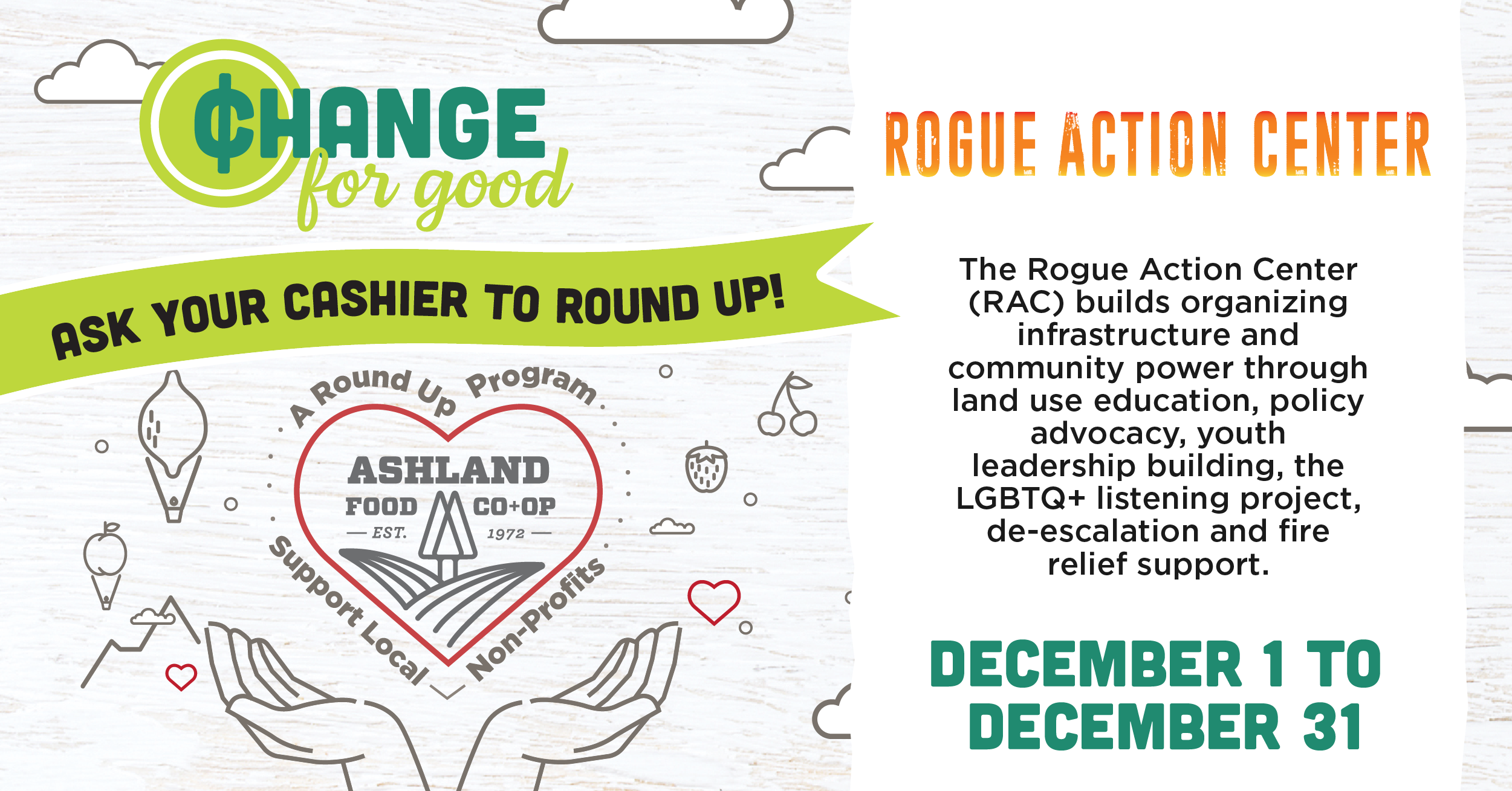 Rogue Action Center is December's Change for Good partner!